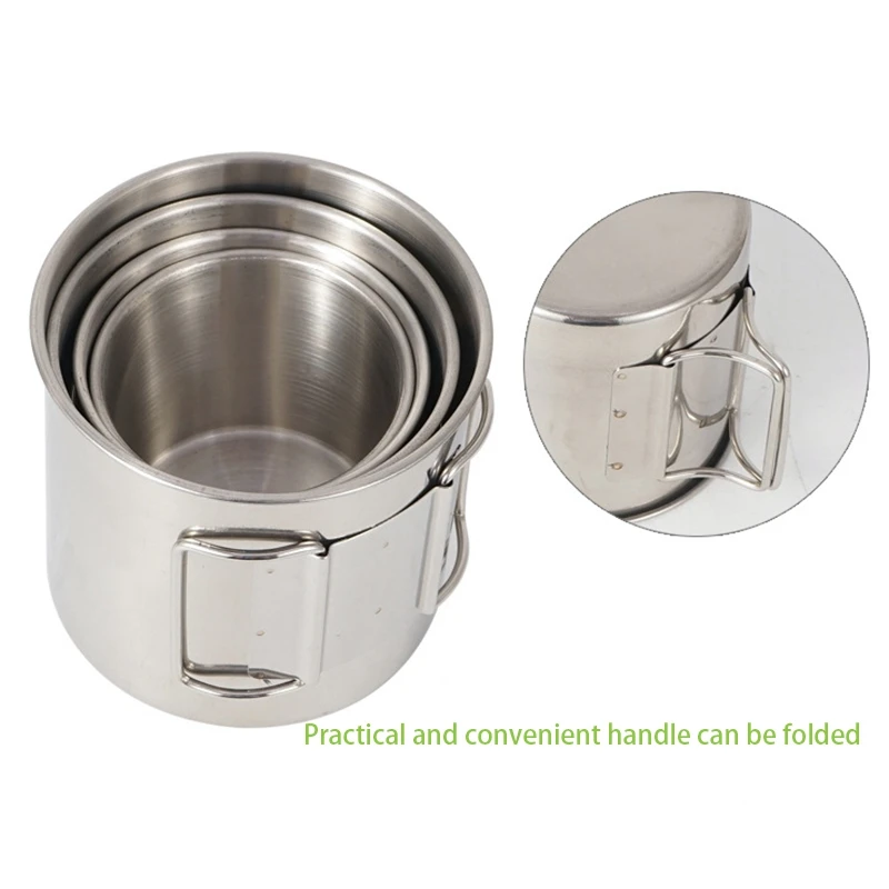 

Camping Cookware Cup Set Outdoor Stainless Steel Bowl with Foldable Handles for Home Outdoor Camping Backpacking