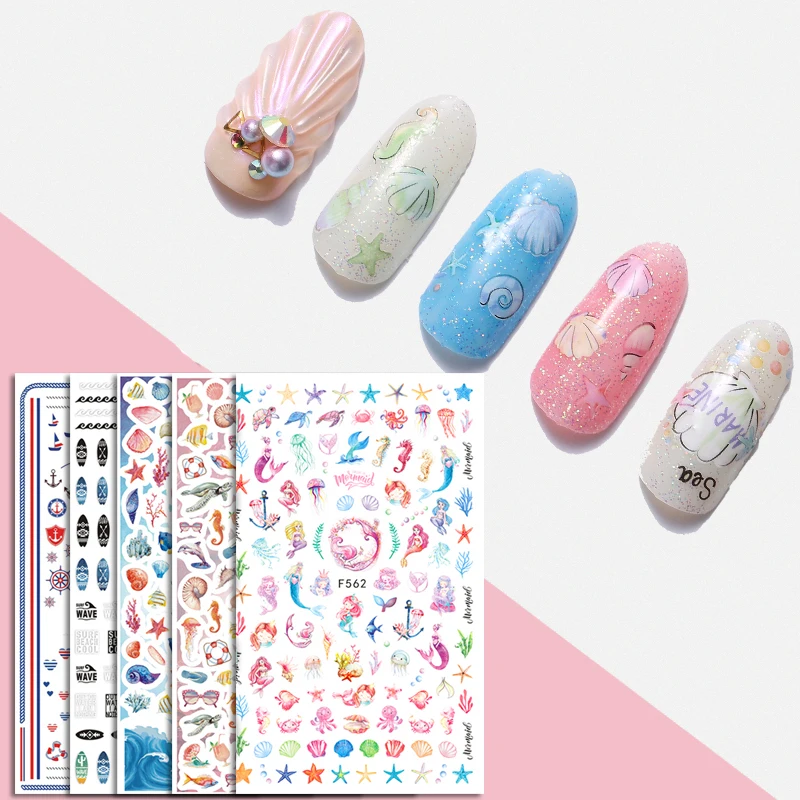 1 шт. 3D-наклейки для ногтей наклейки украшения в виде голубых морских ракушек