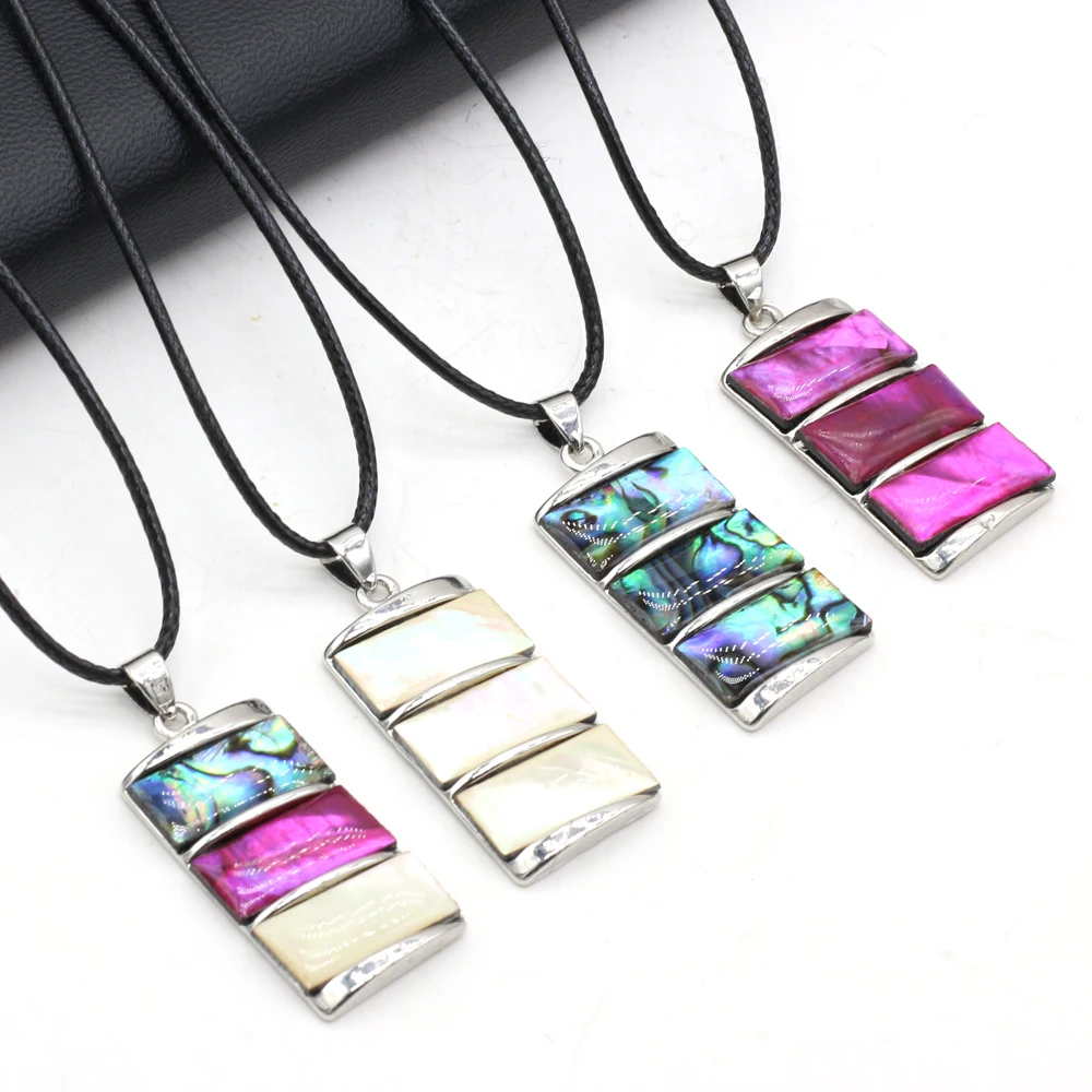 

Rectangle Natural Shell Pendant Necklace Women Abalone Shell Pendant Necklace for DIY Jewerly Gift 18x35mm Length 40cm