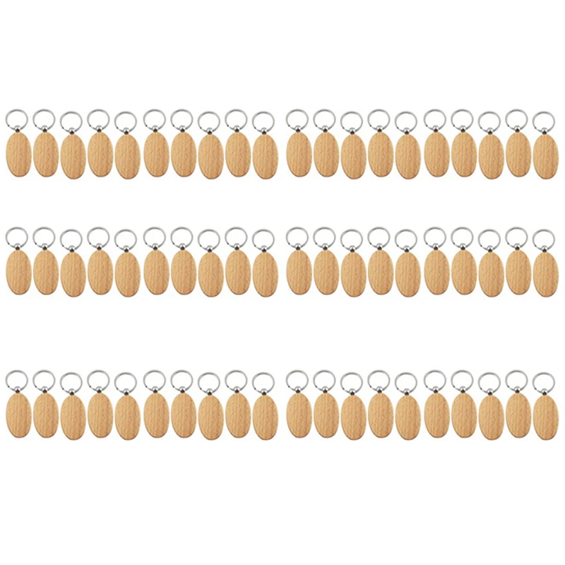 

60Pcs Blank Oval Ellipse Wooden Key Chain DIY Promotion Keychain Pendant Keyring Tags Promotional Gifts