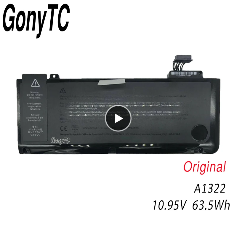 GONYTC A1322 65WH 10 95 V Аккумулятор для ноутбука MacBook Pro 13 дюймов A1278 (Mid 2010 2009 2012 раннее 2011)