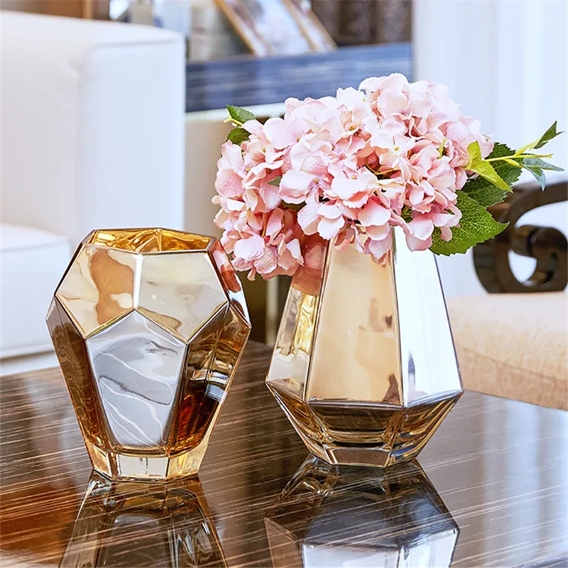 Скандинавская ваза из золотистого стекла маленькая свежая Цветочная композиция