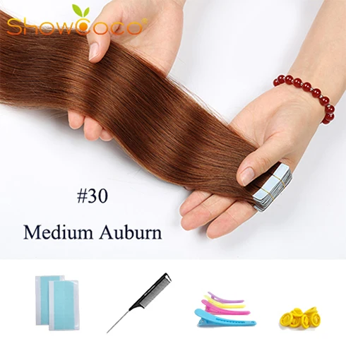 Color30 -20 Pcs ShowCoco лента в Пряди человеческих волос для наращивания натурального волос 20/40 шт, смешанные цвета, Цвет горячие головы для наращивания блеск коричневого до блондинка ленточных накопителей - Цвет: Color30 -20 Pcs