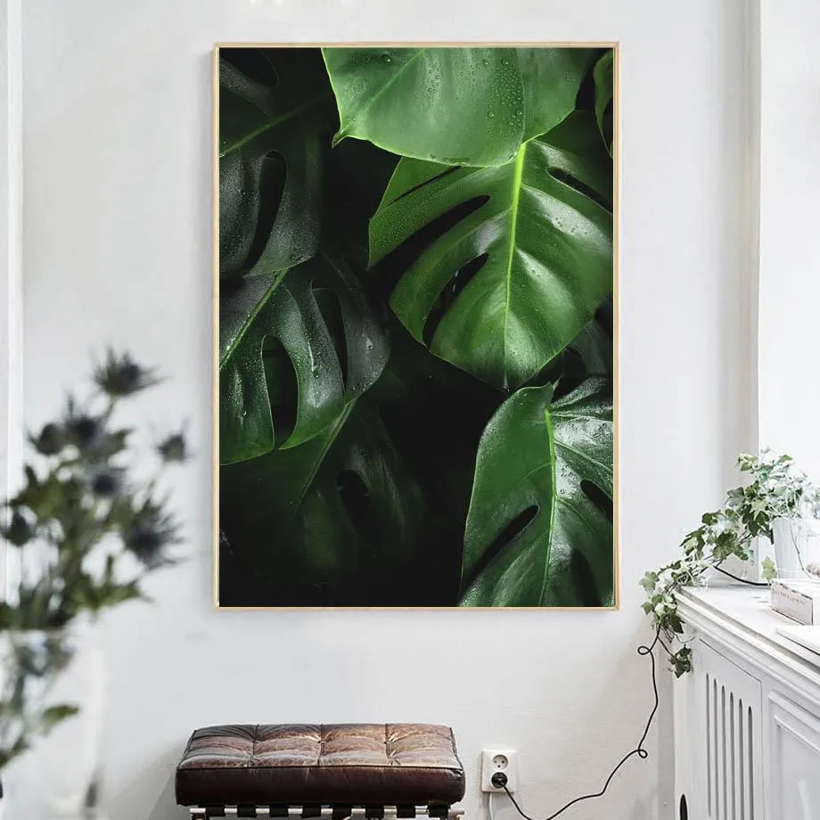 

Nordic Tropical Plant Wall Art Print Canvas Painting Fresh Green Leaves Posters and Prints Wall Pictures for Living Room Decor