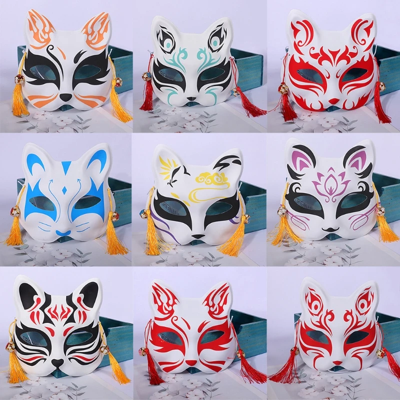 

Anime Demon Foxes Mask Hand-painted Japanese Mask Half Face Mask Festival Ball Kabuki Kitsune Masks Cosplay Prop