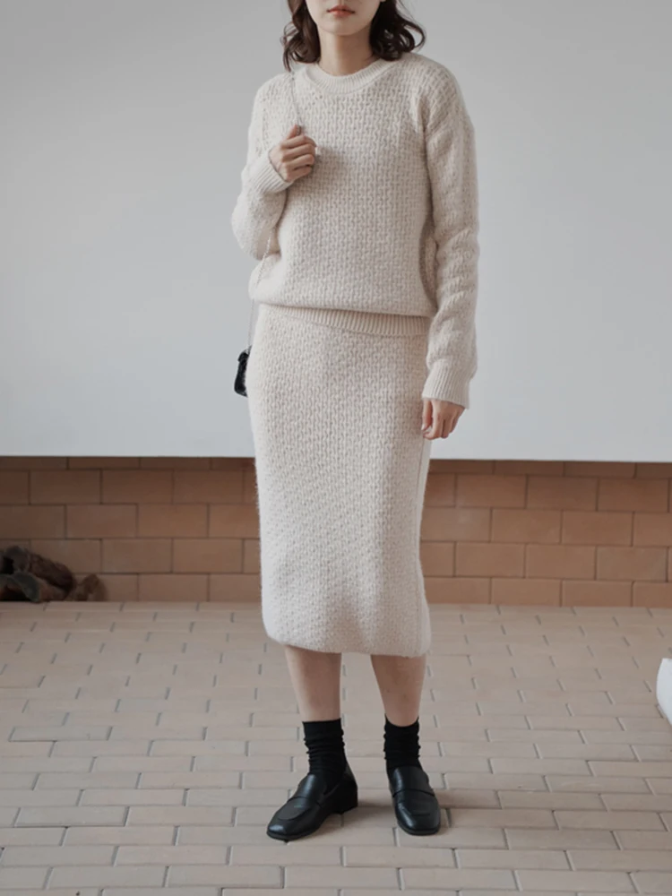 Женский вязаный комплект из 2 предметов костюм с юбкой модный элегантный женский