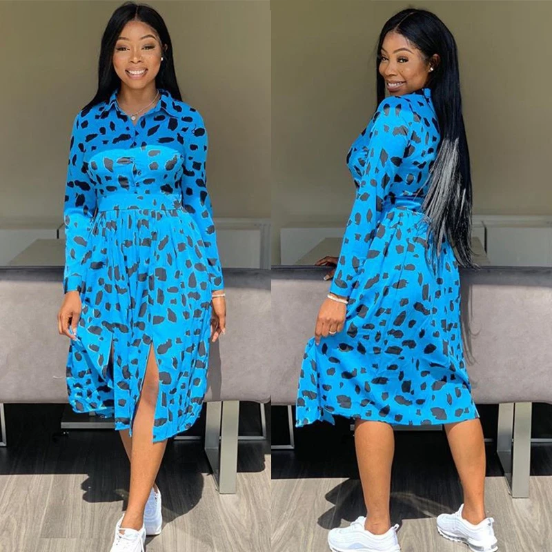 Женское платье рубашка с длинным рукавом и леопардовым принтом уличная одежда