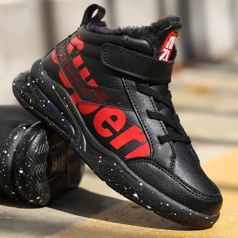 Зимние ботинки для мальчиков детская теплая обувь кожаные ботильоны модные