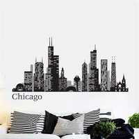 office wall decals chicago skyline murals city silhouette poster vinyl stickers custom color size you want bedroom decor dw4937