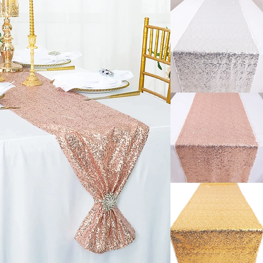 

180x30cm Sequin Table Runners Rose Gold Glitter Table Cover for Wedding Birthday Party Decoration Christmas Ornaments Home Decor