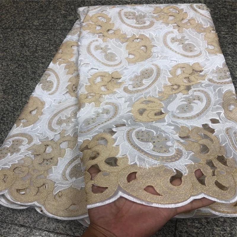 

Африканская Хлопковая Кружевная Ткань 5 ярдов, нигерийская швейцарская кружевная ткань для платья, Высококачественная швейцарская вуаль, к...