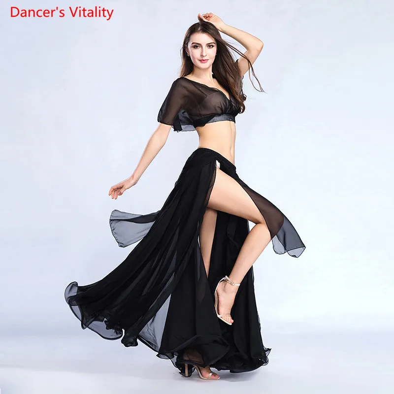 Новый женский шифон костюм летний 2 шт. Танец живота юбка танцовщица