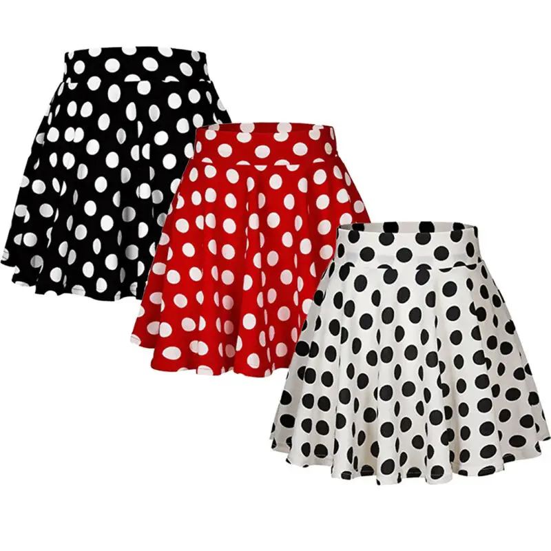 

Women Ladies Mini Girl Short Skirts Clothes Clothings Casual Polka Dot Leisure Print Red White Black A-Link Skirts Tutu Sundress