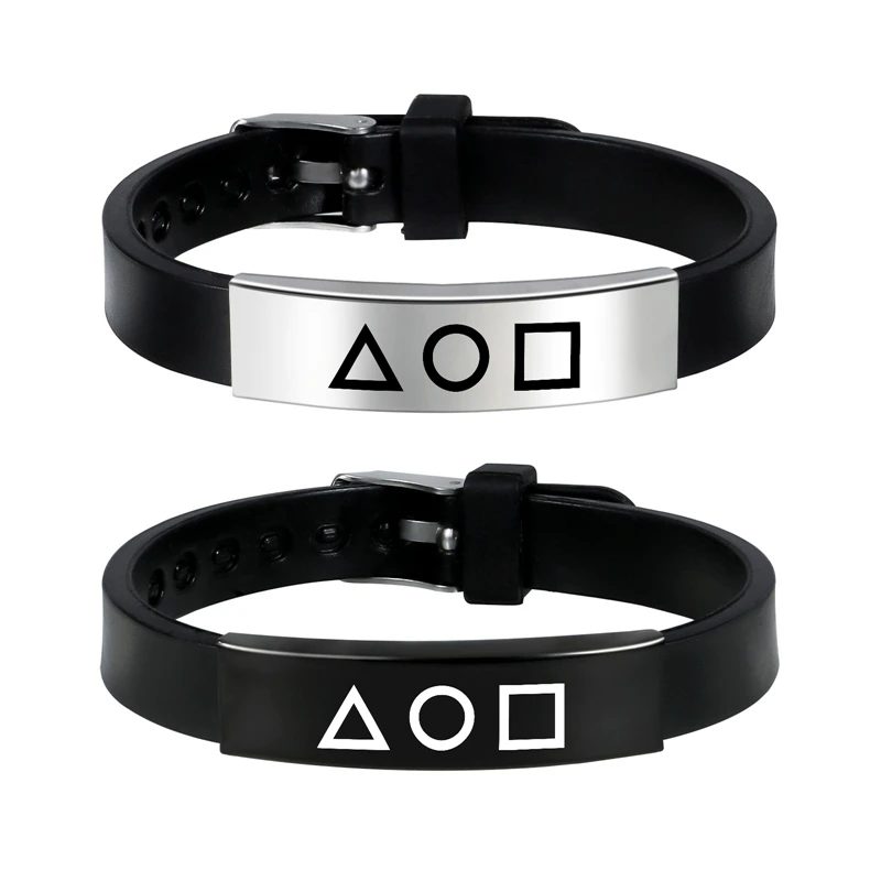 

Korea Fashion Squid Game Black Silicone Couple Bracelet Stainless Steel Bracelets Gift Jewelry for Women and Men Fans Collection