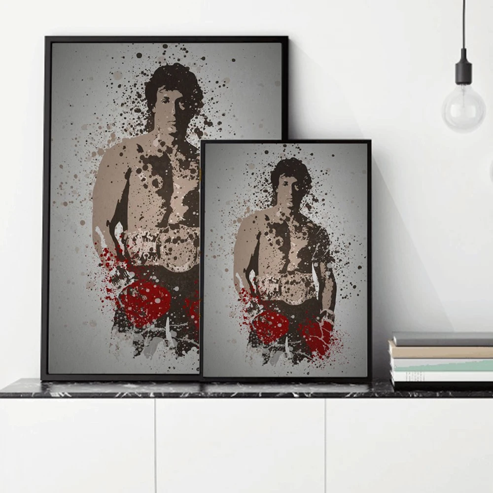 Черный и белый Рокки Бальбоа Бокс рисунок на тему бодибилдинга Плакаты принты