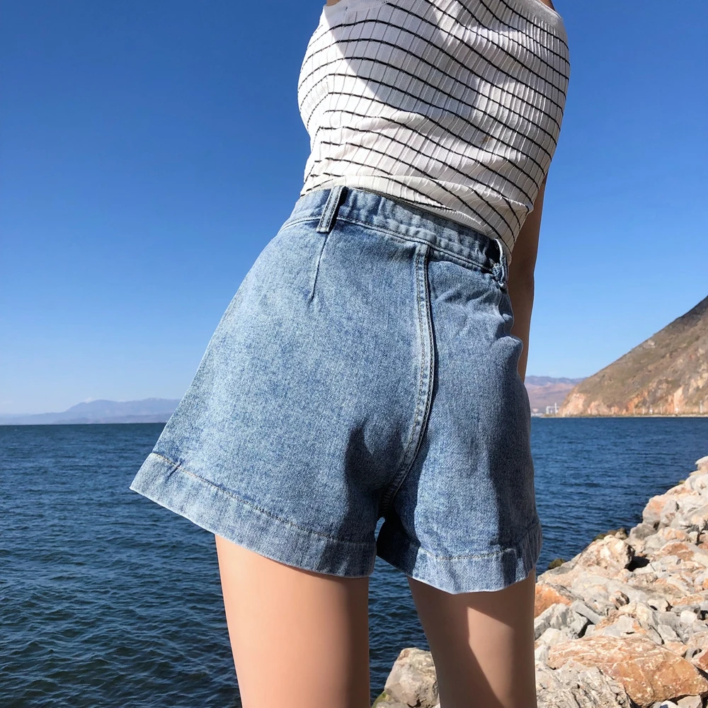 VIRITE новые свернутые женские джинсы Короткие широкие повседневные с высокой