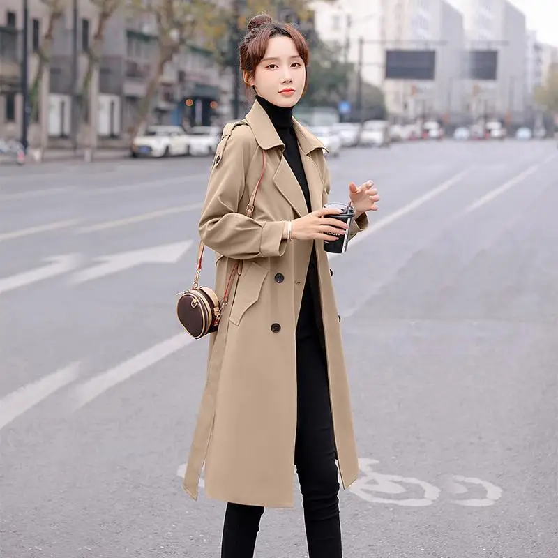 

Windbreaker Jacket Women's Mid-length Coat Over The Knee for Small People This Year's Popular Brand Spring Women's 2021 New