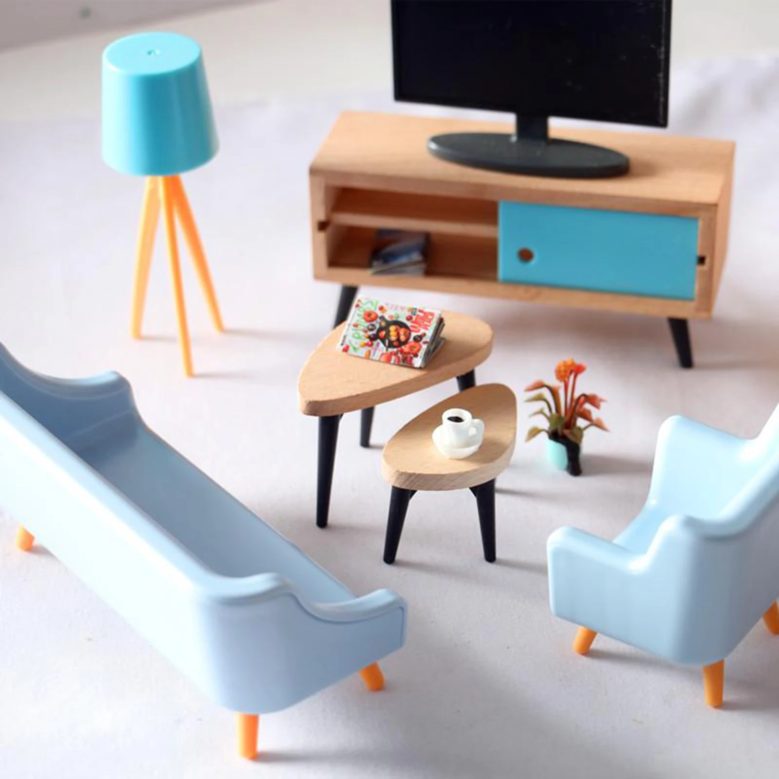 

Modern Doll House Miniature Furniture Living Room Mini Sofa Playset Life Scene House Decor Accessories