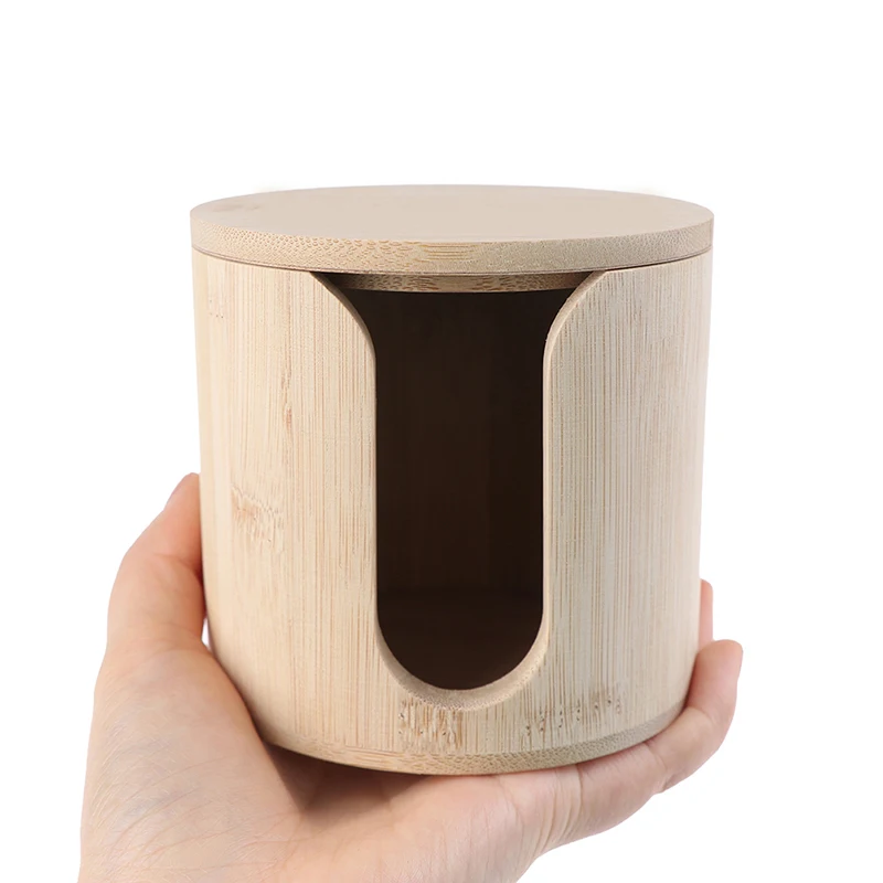 

Wood Makeup Remover Cotton Pads Round Container Cosmetic Storage Organizer Box