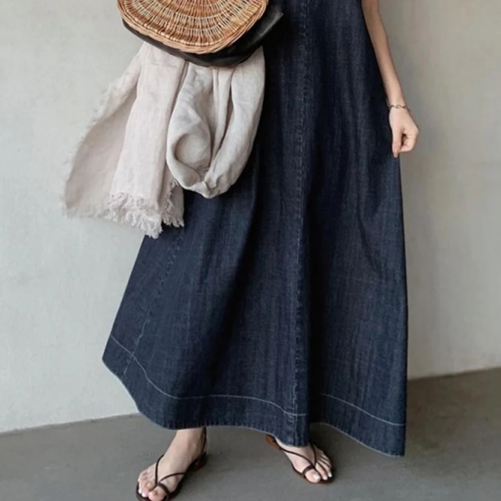 

Summer Dress For Women Denim V Neck Oversize Casual Korean Dresses Cap Sleeve Fashion Ladies Fashion Swing Female Clothes