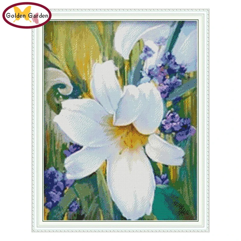 

GG Lily Counted Flower Cross Stitch Patterns 11CT 14CT Chinese Joy Sunday Stamped Cross Stitch Kits for Embroidery Home Decor