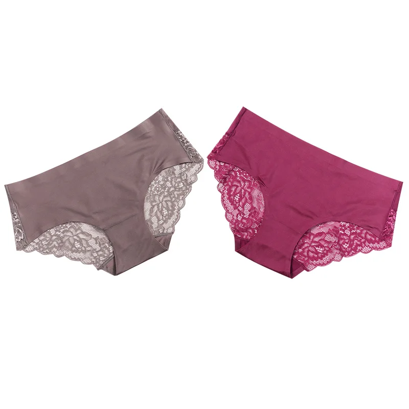 grey winered Женские трусики, кружевное женское нижнее белье, бесшовные трусики, сексуальные трусики, средняя посадка, шелковые трусы, хлопок, промежность, трусы, 1/2 шт - Цвет: grey winered