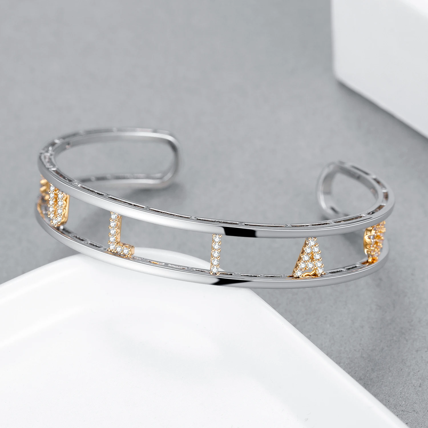 Женский браслет из нержавеющей стали с цирконом двойной цвет|Индивидуальные