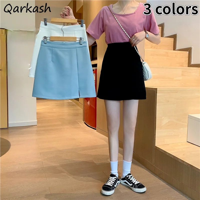

Skirts Women Korean Fashion All-match A-line Woman Mini Skirt Casual Solid Side-slit Design Streetwear High Waist Faldas Sexy