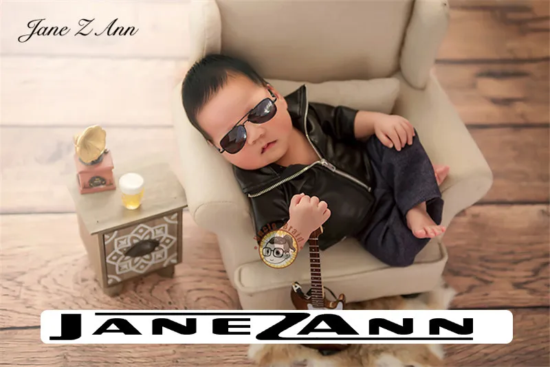 Jane Z Ann Newborn Photography props infant faux Leather jacket pants Social People cool boy boss creative studio shooting item | Детская