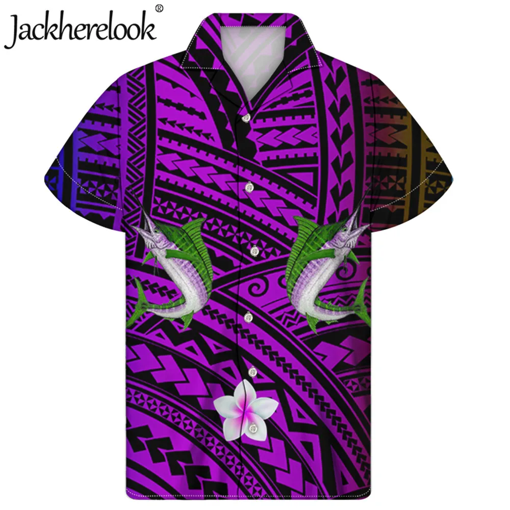 

Jackherelook Polynesian Tribal Hibiscus Designer Summer Beach Hawaiian Shirts for Men's Beach Shirt Male Clothing Camisa ombre