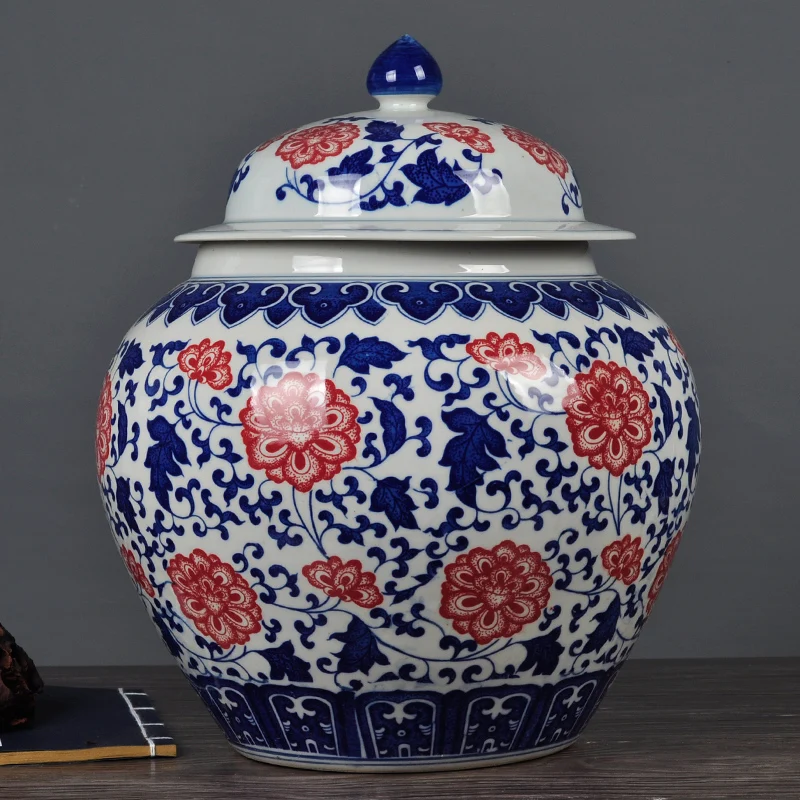 

Jingdezhen storage jar large Decorative Kitchen Canister Jars with Lids Blue and White floral Vintage Farmhouse Container Decor