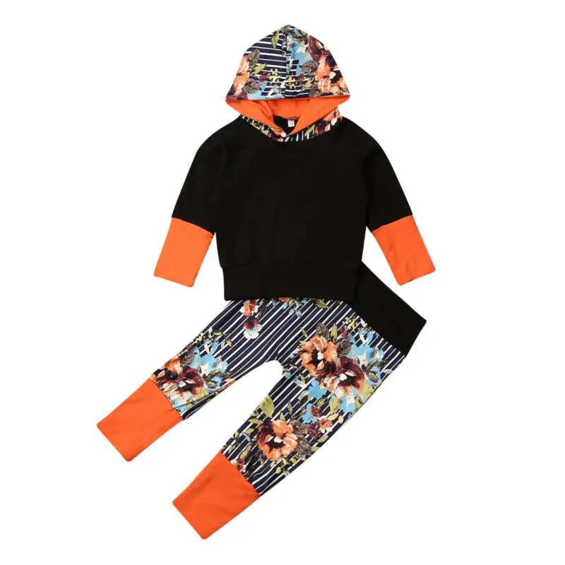 

Комплект из 2 предметов для детей от 0 до 24 месяцев, зимний теплый топ с капюшоном и цветочным принтом + штаны для маленьких девочек комплекты ...