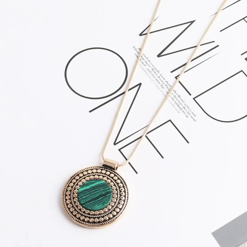 

FYSL светло-желтый золотой цвет круглый Малахит кулон звено цепи ожерелье тигровый глаз камень ювелирные изделия