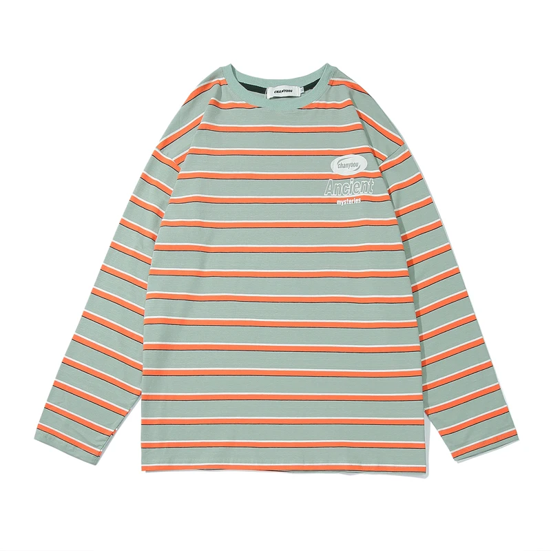 Мужские футболки с длинным рукавом винтажные полосатые хлопковые хип-хоп