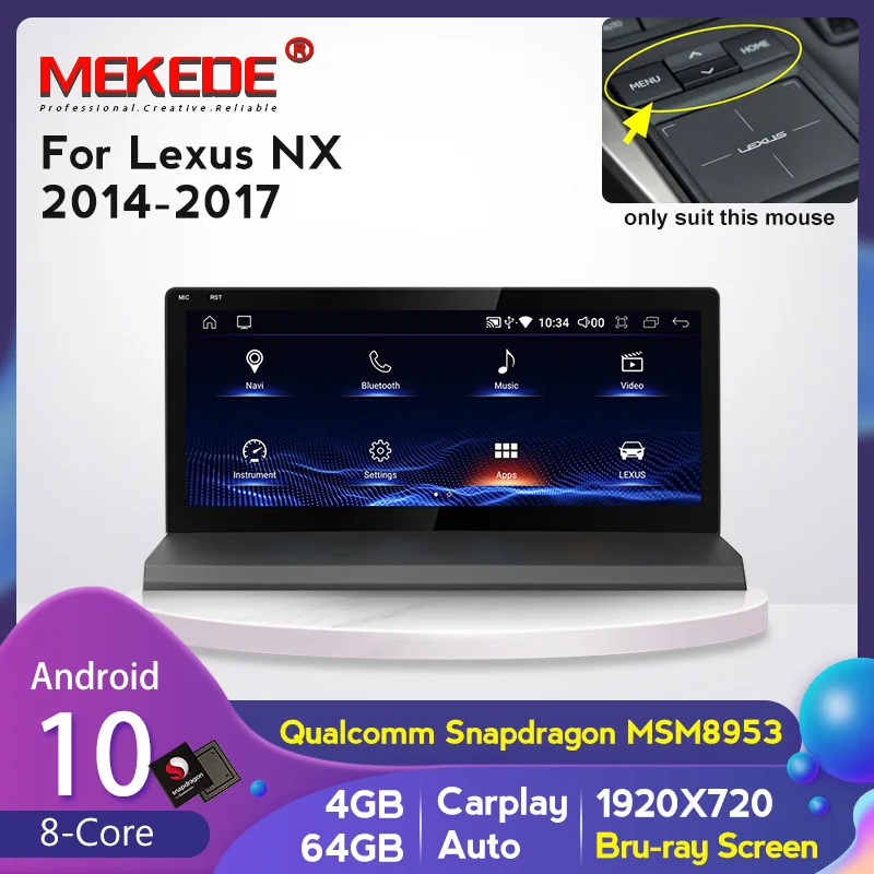 

10.25" Qualcomm android 10.0 Car Radio Navigation GPS Player for Lexus NX 200t 300h nx200T 2014 - 2017 1920*720 bru-ray screen