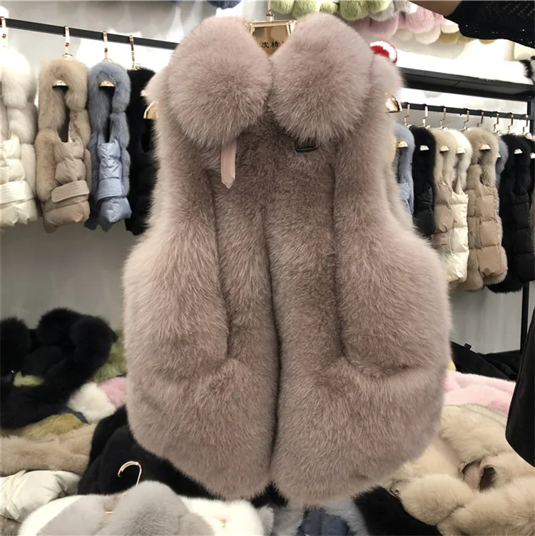 Rf2026 жилет из натуральной кожи с натуральным мехом женский на лисьем меху