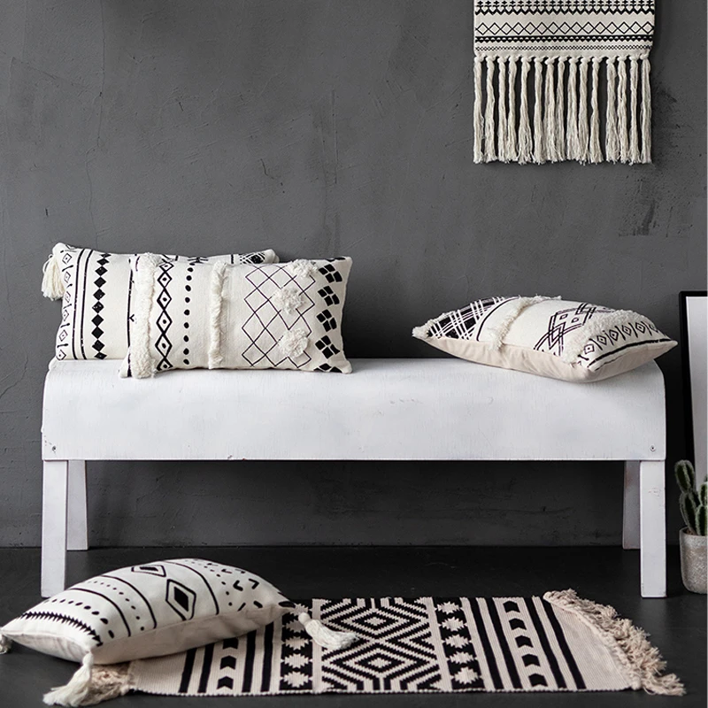 Чехол подушка с геометрическим рисунком хлопковая наволочка в скандинавском