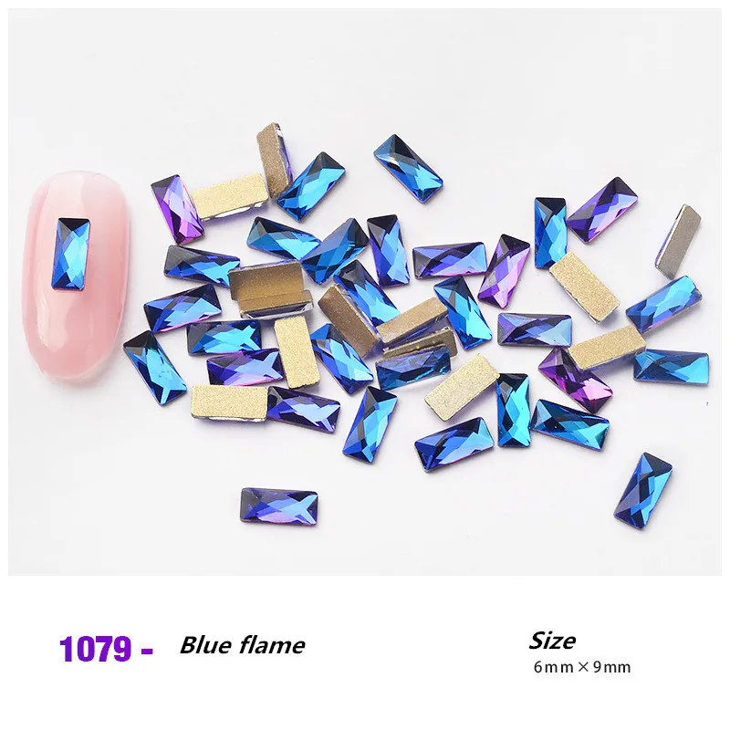

100Pcs/lot Rhinestone for 3D Nail Art Decoration Flat Bottom Rectangle Red Purple Flame Colorful Stones DIY Nails Accessories