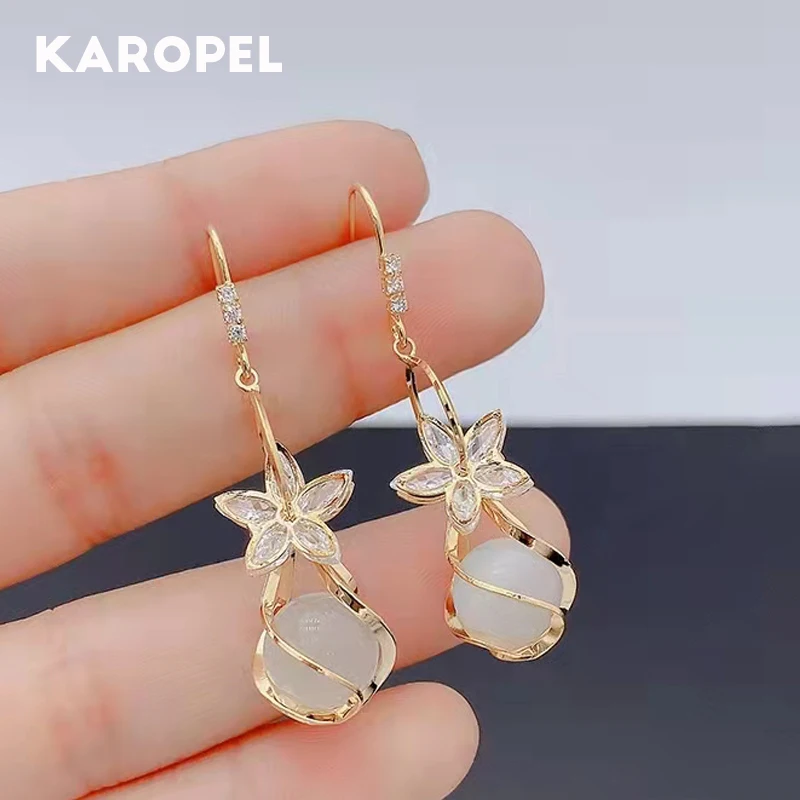 

925 Sterling Silver Zircon Bow Opal Ball Earrings For Woman Korean Fashion Jewelry Girls Elegant Luxurious Accessories