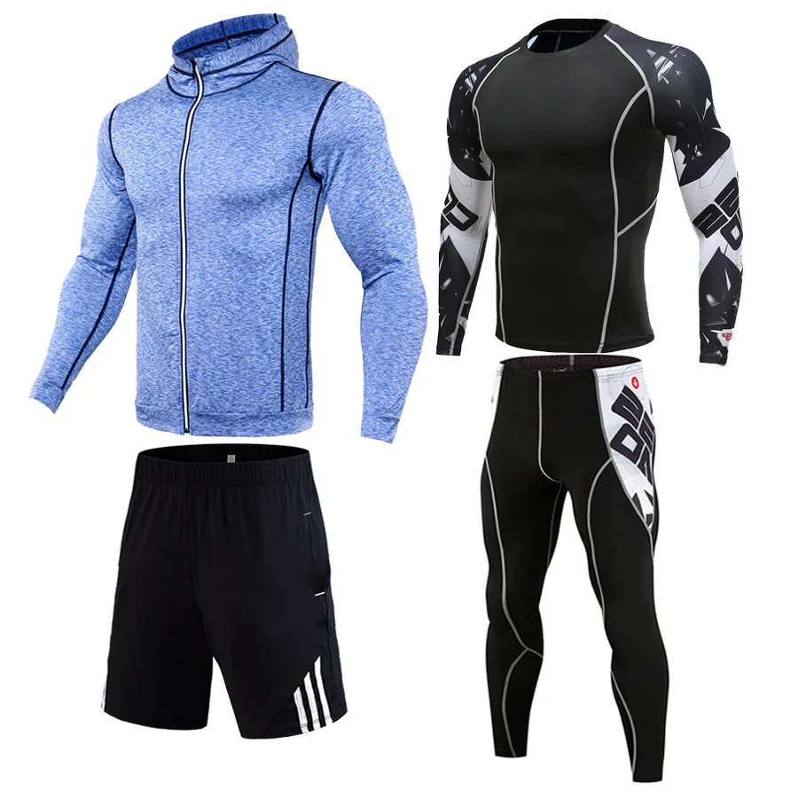 Костюм для бега мужские фитнес трико тренировочный комплект компрессионная