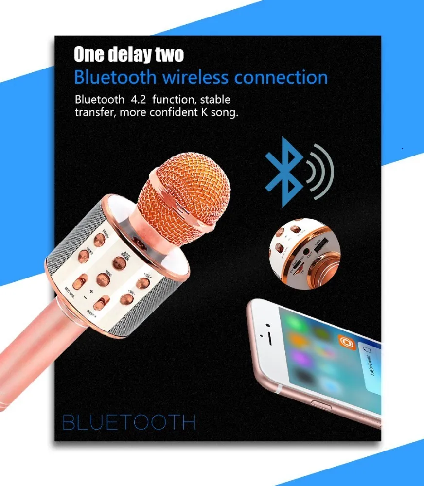WS-858 беспроводной Bluetooth караоке микрофон стерео микрофон KTV USB динамик плеер TF карта Музыка Пение Запись волшебный звуковой микрофонный