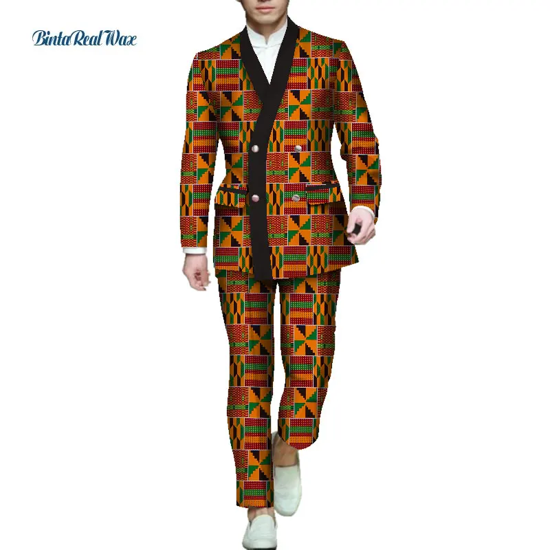 

Blazer Sets African Mens Clothes Applique Top and Long Pants Sets African Print 2 Piece Trousers Sets Clothes for Men WYN1135