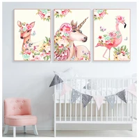 flower unicorn flamingo canvas poster wall art nursery print canvas painting nordic decorative picture baby bedroom decoration