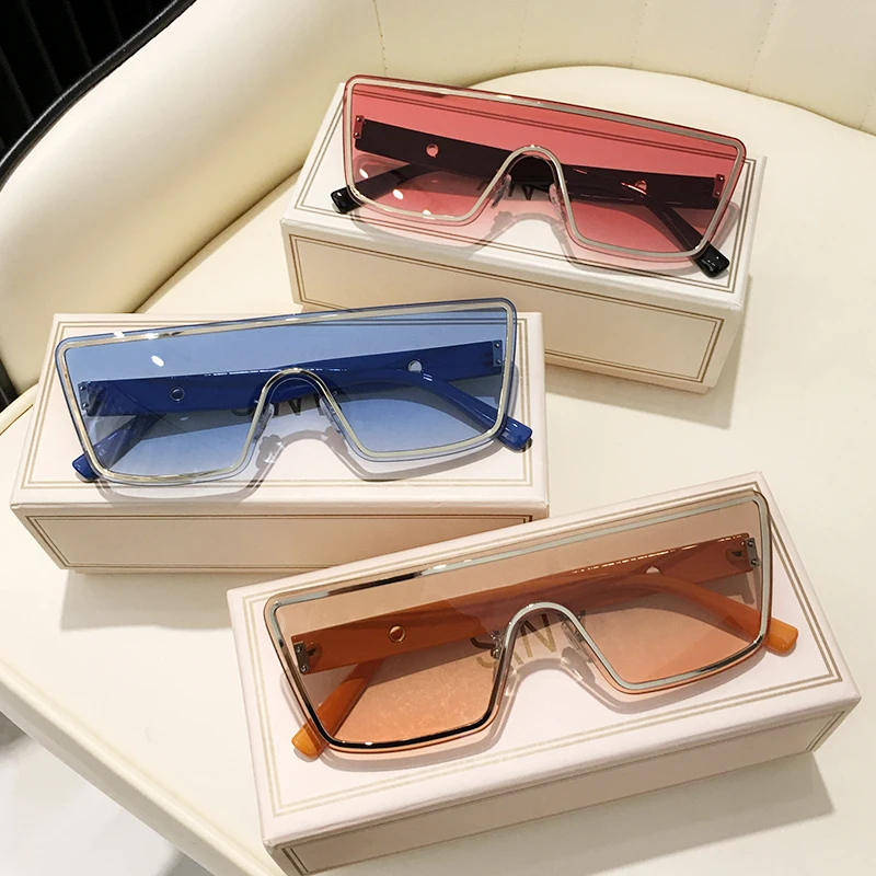 MS New Women Sunglasses Unisex Siamese Eyewear Gradient Brown Pink Sea Color Sun Glasses for Female Gift Brand Designer Uv400