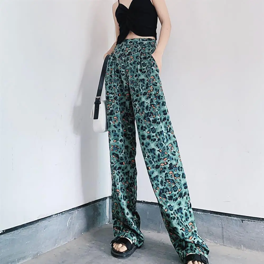 

Gothic Leopard Print High Waist Wide Leg Pants Women's Mopping Pants 2021 Summer Draping Loose Casual Pants Harajuku Straight