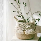 Макраме кисточкой корзины из ивового прута ручной работы в стиле Бохо Декор садовый цветочный горшок кабинет плетеная корзина для хранения плетеная корзина