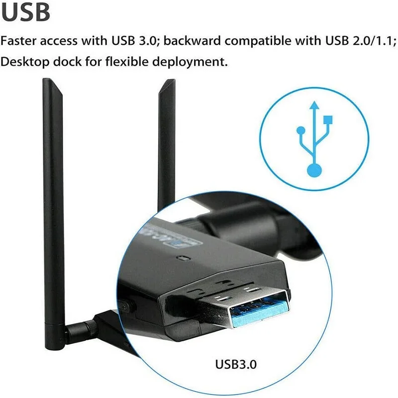 WiFi 2.4G / 5G USB 3.0 Adapter With Base Wireless AC 1200Mbps RTL8812AU Dual High Gain Antennas Network Card For Windows Linux hot 1200mbps 2 4g 5g wifi usb 3 0 adapter with base wireless ac dual high gain antennas network card for windows linux card