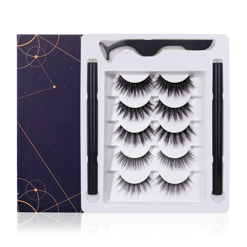 

5 Pairs Self Adhesive Eyelash 2 Waterproof Eyeliner 1 Tweezers Long Lasting Liner Lashes Makeup Eyelashes Cosmetic Tools