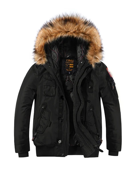 Мужское пальто зимняя куртка Мужская мода North Face уличная ветрозащитная повседневная одежда для мужчин с меховым капюшоном теплая Толстая куртка - Цвет: Черный