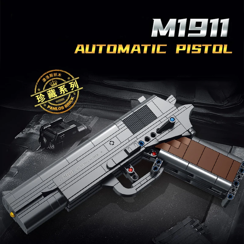 

Детские игрушки 333 шт. M1911, автоматический пистолет, Военная серия, строительные блоки, городские идеи, строительные блоки, строительные блок...